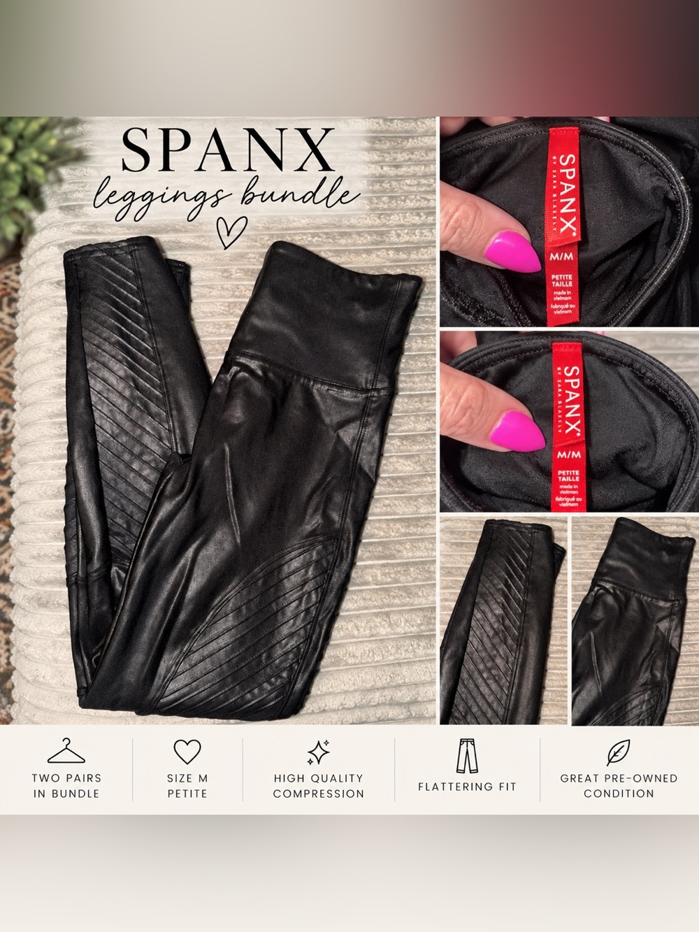 SPANX Black Faux Leather Leggings - 2 pair